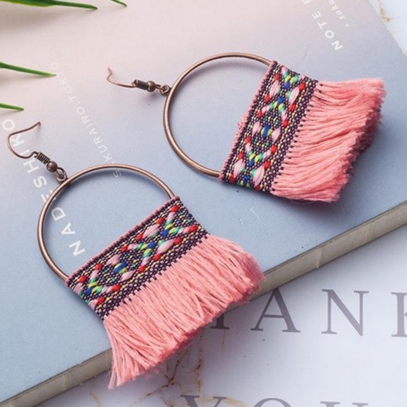 n/a Jewelry - Boho Tribal Woven Yarn Tassel Drop Earrings